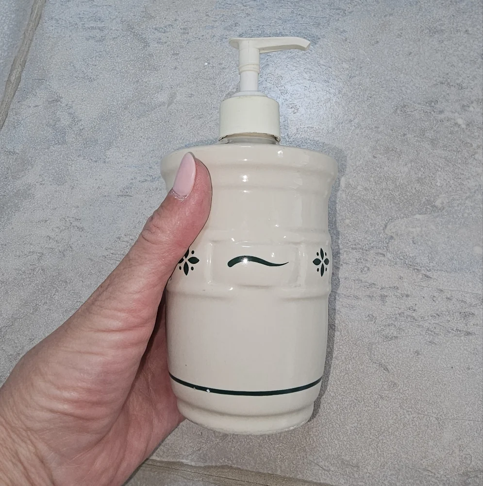 Vintage Longaberger Hunter Green & Ivory Soap Pump Dispenser EUC Cottage Core